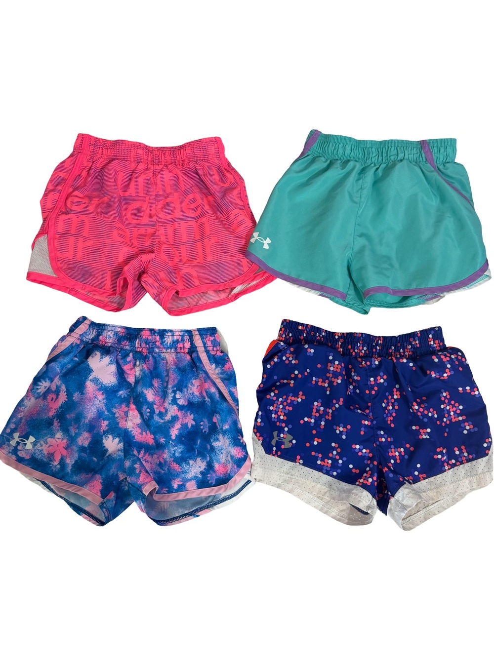 Under Armour Girls' 4-Pack Active Shorts - Pink, Teal, Blue, Navy